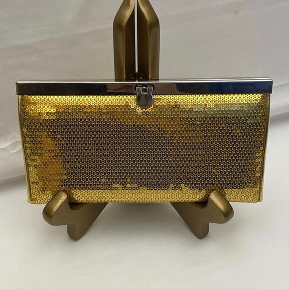 Vintage Gold Sequin Clutch The Metropolitan Ritz Evening Bag Party Metallic y2k - Picture 1 of 12
